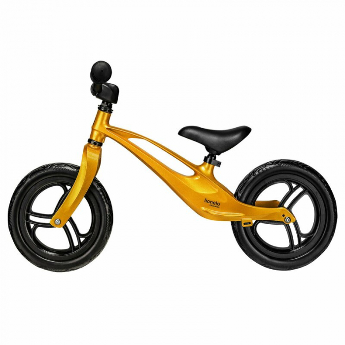 Lionelo - Bicicleta usoara Bart, Fara pedale, Cu cadru din magneziu, Cu ghidon si sa reglabile, Greutate 3 Kg, 12 inch, Conform cu standardul european de securitate EN71, Auriu [3]