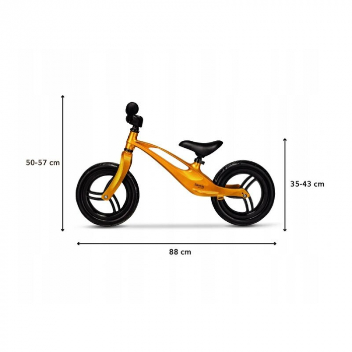 Lionelo - Bicicleta usoara Bart, Fara pedale, Cu cadru din magneziu, Cu ghidon si sa reglabile, Greutate 3 Kg, 12 inch, Conform cu standardul european de securitate EN71, Auriu [14]