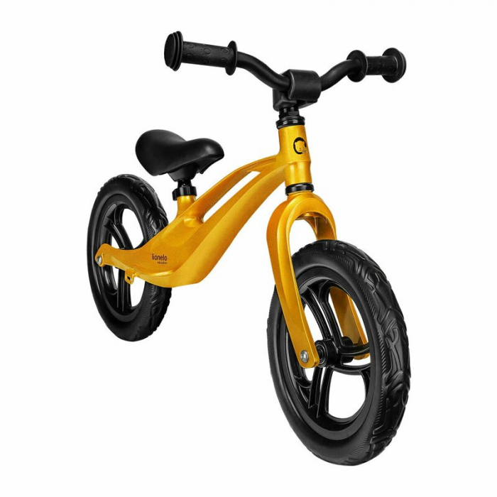Lionelo - Bicicleta usoara Bart, Fara pedale, Cu cadru din magneziu, Cu ghidon si sa reglabile, Greutate 3 Kg, 12 inch, Conform cu standardul european de securitate EN71, Auriu [2]