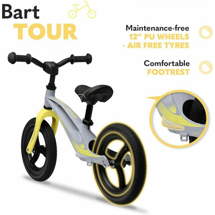 Lionelo - Bicicleta usoara Bart Tour, Fara pedale, Cu cadru din magneziu, Cu ghidon si sa reglabile, Greutate 3.8 Kg, 12 inch, Conform cu standardul european de securitate EN71, Grey Stone [9]