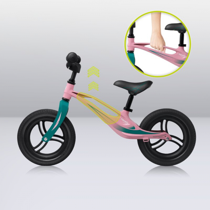 Lionelo - Bicicleta usoara Bart Tour, Fara pedale, Cu cadru din magneziu, Cu ghidon si sa reglabile, Greutate 3.8 Kg, 12 inch, Conform cu standardul european de securitate EN71, Pink Bubblegum [11]