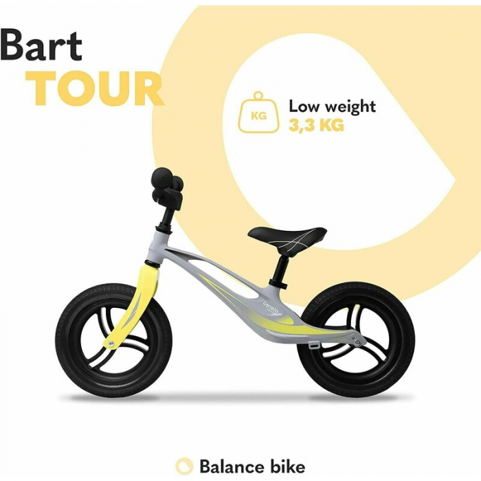 Lionelo - Bicicleta usoara Bart Tour, Fara pedale, Cu cadru din magneziu, Cu ghidon si sa reglabile, Greutate 3.8 Kg, 12 inch, Conform cu standardul european de securitate EN71, Grey Stone [7]