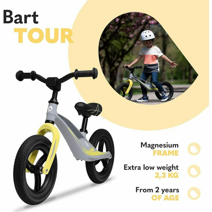 Lionelo - Bicicleta usoara Bart Tour, Fara pedale, Cu cadru din magneziu, Cu ghidon si sa reglabile, Greutate 3.8 Kg, 12 inch, Conform cu standardul european de securitate EN71, Grey Stone [8]