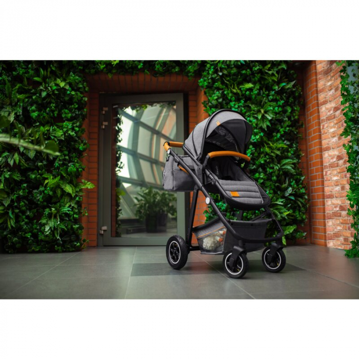 Lionelo - Carucior Amber, 2 in 1, Cadru aluminiu, Cu landou intarit si salteluta moale, Reversibil, Maner ajustabil, Huse pentru picioare, ploaie, Plasa de tantari, Geanta parinti, Pana la 22 kg, EN18 [46]