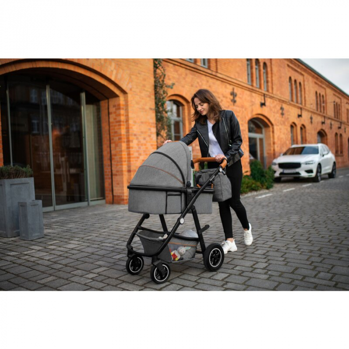 Lionelo - Carucior Amber, 2 in 1, Cadru aluminiu, Cu landou intarit si salteluta moale, Reversibil, Maner ajustabil, Huse pentru picioare, ploaie, Plasa de tantari, Geanta parinti, Pana la 22 kg, EN18 [43]