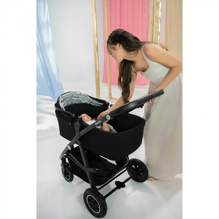 Lionelo - Carucior Bianka, 3 in 1, Cadru aluminiu, Cu landou intarit si salteluta moale, Maner ajustabil, Include saculet de picioare, Husa de ploaie si tantari, Geanta pentru parinti, Sustine 22 kg, [52]