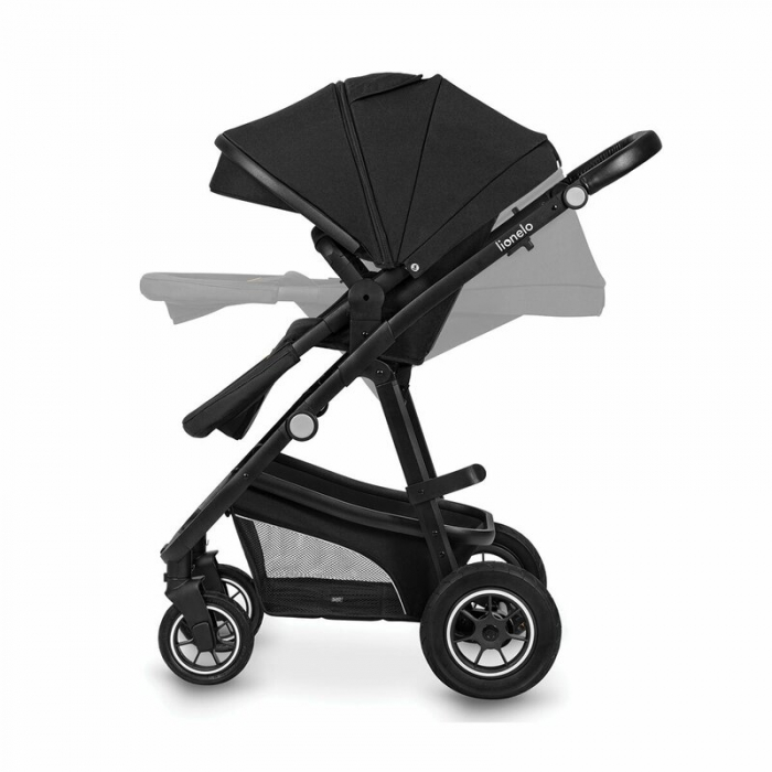 Lionelo - Carucior Bianka, 3 in 1, Cadru aluminiu, Cu landou intarit si salteluta moale, Maner ajustabil, Include saculet de picioare, Husa de ploaie si tantari, Geanta pentru parinti, Sustine 22 kg, [12]