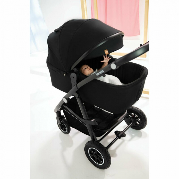 Lionelo - Carucior Bianka, 3 in 1, Cadru aluminiu, Cu landou intarit si salteluta moale, Maner ajustabil, Include saculet de picioare, Husa de ploaie si tantari, Geanta pentru parinti, Sustine 22 kg, [51]