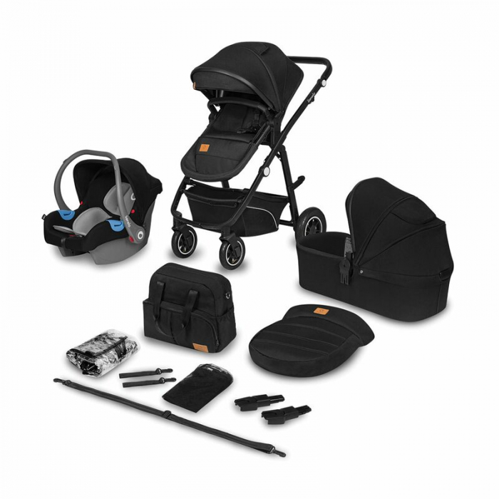 Lionelo - Carucior Bianka, 3 in 1, Cadru aluminiu, Cu landou intarit si salteluta moale, Maner ajustabil, Include saculet de picioare, Husa de ploaie si tantari, Geanta pentru parinti, Sustine 22 kg, [1]