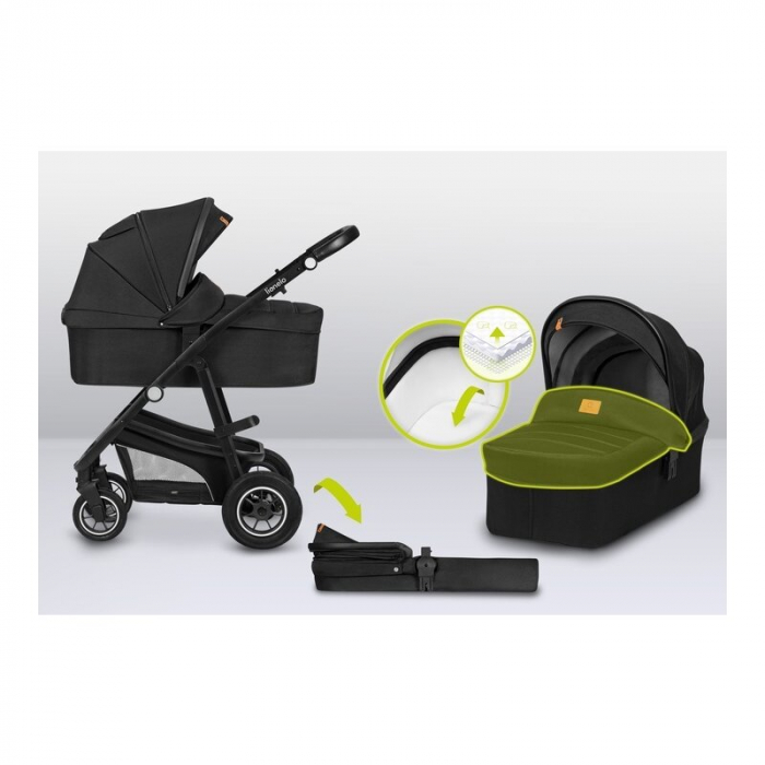 Lionelo - Carucior Bianka, 3 in 1, Cadru aluminiu, Cu landou intarit si salteluta moale, Maner ajustabil, Include saculet de picioare, Husa de ploaie si tantari, Geanta pentru parinti, Sustine 22 kg, [39]