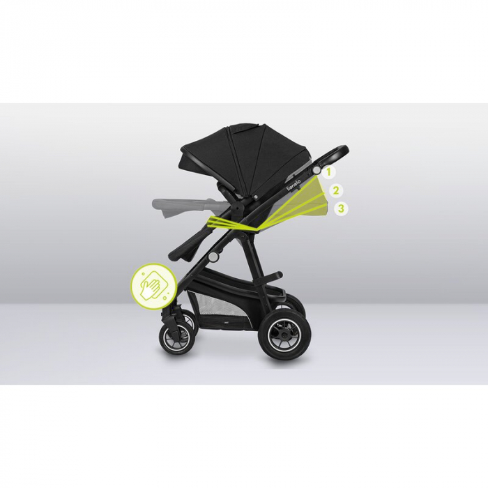 Lionelo - Carucior Bianka, 3 in 1, Cadru aluminiu, Cu landou intarit si salteluta moale, Maner ajustabil, Include saculet de picioare, Husa de ploaie si tantari, Geanta pentru parinti, Sustine 22 kg, [35]