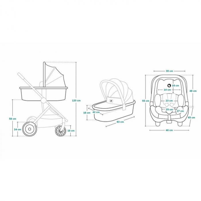Lionelo - Carucior Mika, 3 in 1, Cadru din aluminiu, Cu landou intarit si salteluta moale, Scoica auto, Reversibil, Maner ajustabil, Plasa de tantari, Husa de ploaie, de picioare, Pana la 22 kg, EN188 [38]
