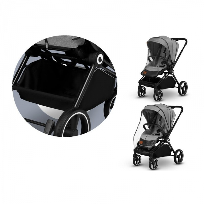 Lionelo - Carucior Mika, 3 in 1, Cadru din aluminiu, Cu landou intarit si salteluta moale, Scoica auto, Reversibil, Maner ajustabil, Plasa de tantari, Husa de ploaie, de picioare, Pana la 22 kg, EN188 [22]