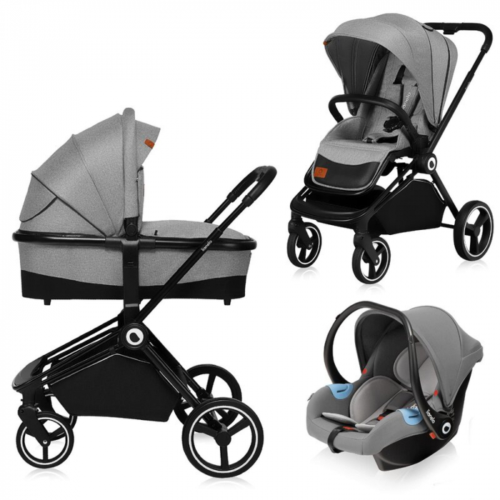 Lionelo - Carucior Mika, 3 in 1, Cadru din aluminiu, Cu landou intarit si salteluta moale, Scoica auto, Reversibil, Maner ajustabil, Plasa de tantari, Husa de ploaie, de picioare, Pana la 22 kg, EN188 [3]