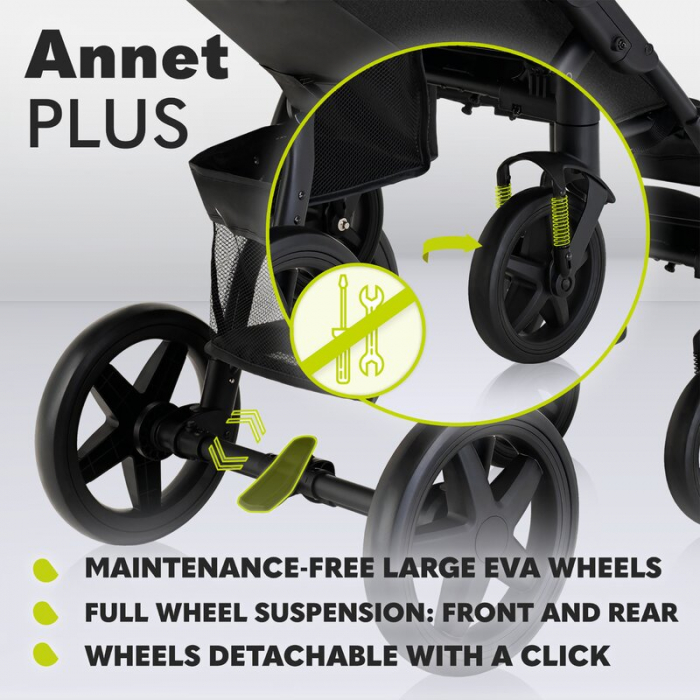 Lionelo - Carucior sport Annet Plus, De la nastere, Cu accesorii si capotina XXL reglabila, 0 - 22 Kg, Conform cu standardele europene de securitate EN1888-1 si EN1888-2, Verde [32]