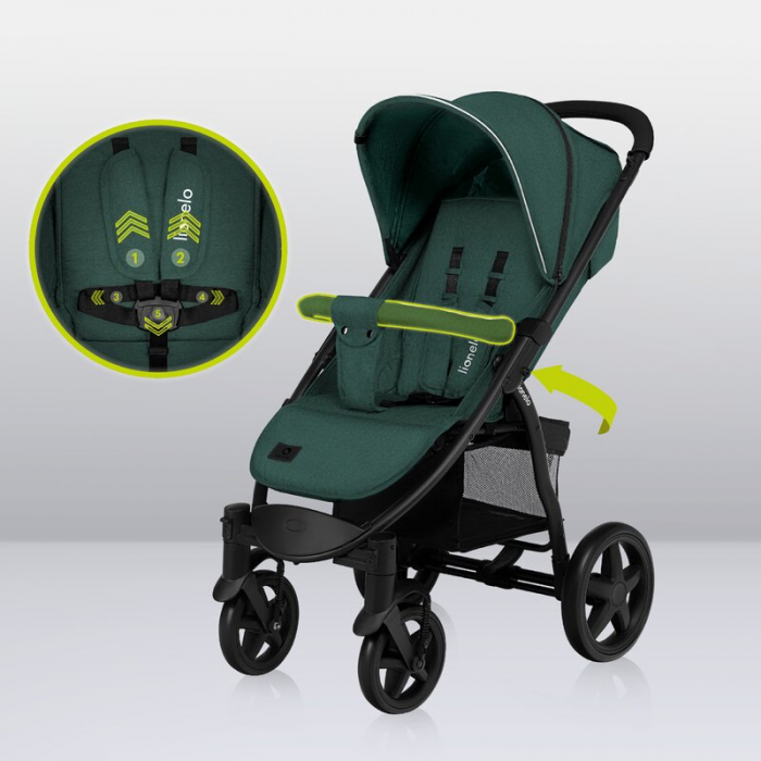 Lionelo - Carucior sport Annet Plus, De la nastere, Cu accesorii si capotina XXL reglabila, 0 - 22 Kg, Conform cu standardele europene de securitate EN1888-1 si EN1888-2, Verde [23]