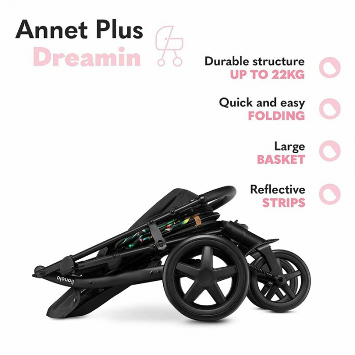 Lionelo - Carucior sport Annet Plus Dreamin\', Editie limitata, De la nastere, Cu accesorii, 0 - 22 Kg, Conform cu standardele europene de securitate EN1888-1 si EN1888-2, Negru [24]