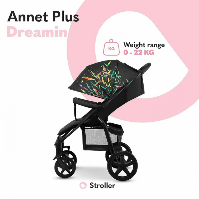 Lionelo - Carucior sport Annet Plus Dreamin\', Editie limitata, De la nastere, Cu accesorii, 0 - 22 Kg, Conform cu standardele europene de securitate EN1888-1 si EN1888-2, Negru [26]