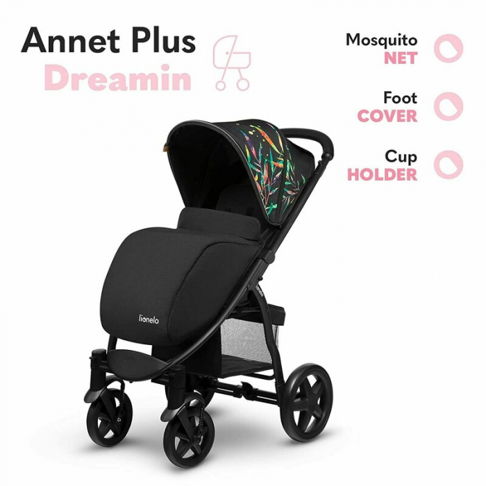 Lionelo - Carucior sport Annet Plus Dreamin\', Editie limitata, De la nastere, Cu accesorii, 0 - 22 Kg, Conform cu standardele europene de securitate EN1888-1 si EN1888-2, Negru [23]