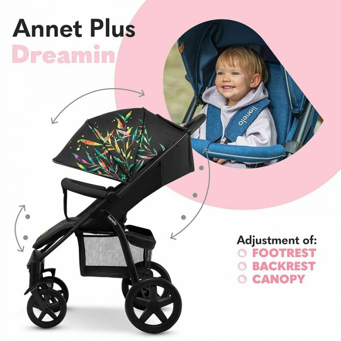 Lionelo - Carucior sport Annet Plus Dreamin\', Editie limitata, De la nastere, Cu accesorii, 0 - 22 Kg, Conform cu standardele europene de securitate EN1888-1 si EN1888-2, Negru [27]