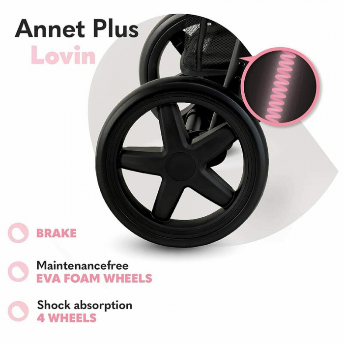 Lionelo - Carucior sport Annet Plus Lovin\', Editie limitata, De la nastere, Cu accesorii, 0 - 22 Kg, Conform cu standardele europene de securitate EN1888-1 si EN1888-2, Negru [19]