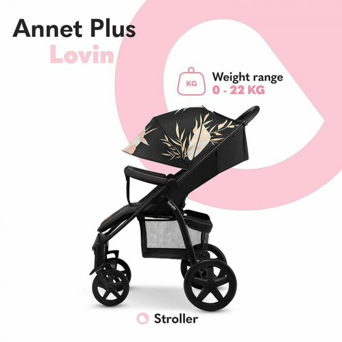 Lionelo - Carucior sport Annet Plus Lovin\', Editie limitata, De la nastere, Cu accesorii, 0 - 22 Kg, Conform cu standardele europene de securitate EN1888-1 si EN1888-2, Negru [20]