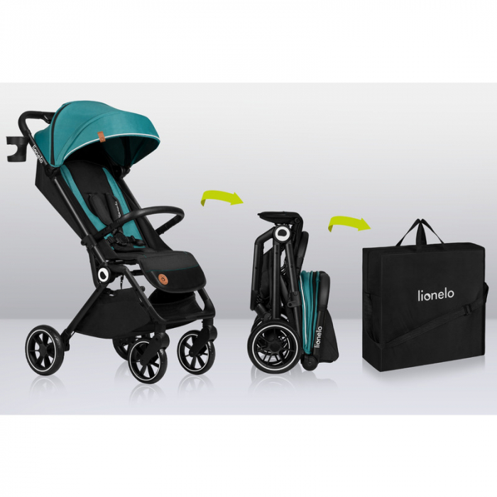 Lionelo - Carucior sport Cloe, De la nastere, Cu accesorii, Cadru din aluminiu, 0-22 kg, Usor, Pliabil cu o singura mana, Ideal pentru toate tipurile de suprafete, Verde smarald [3]