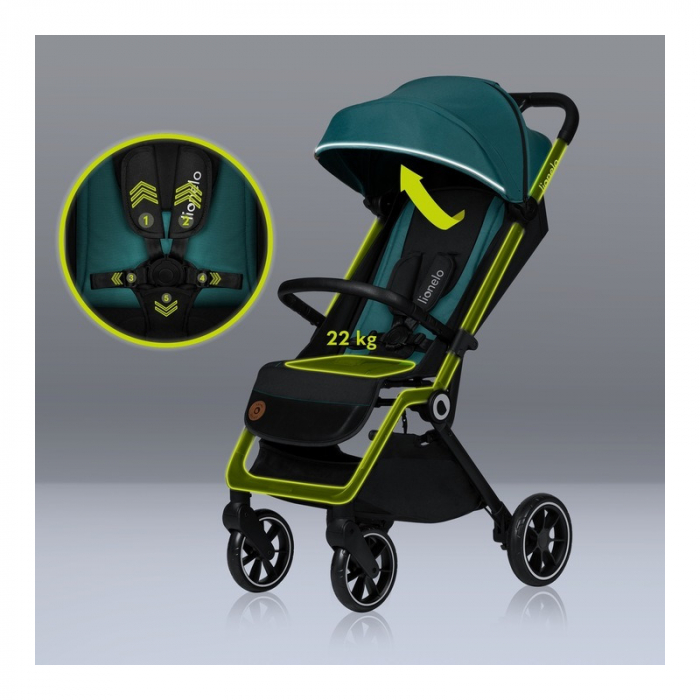 Lionelo - Carucior sport Cloe, De la nastere, Cu accesorii, Cadru din aluminiu, 0-22 kg, Usor, Pliabil cu o singura mana, Ideal pentru toate tipurile de suprafete, Verde smarald [8]