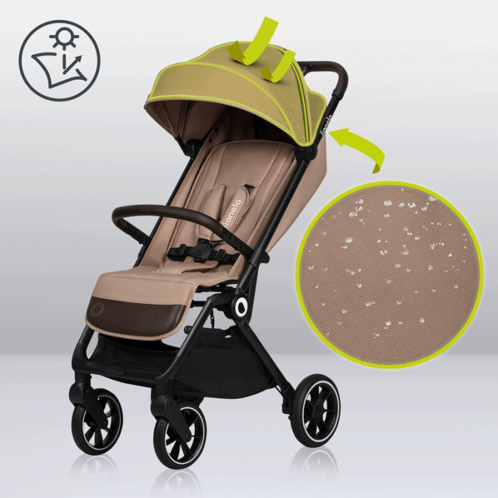 Lionelo - Carucior sport Cloe, De la nastere, Cu accesorii, Cadru din aluminiu, 0-22 kg, Usor, Pliabil cu o singura mana, Ideal pentru toate tipurile de suprafete, Bej [24]