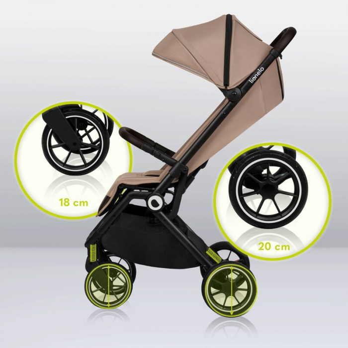 Lionelo - Carucior sport Cloe, De la nastere, Cu accesorii, Cadru din aluminiu, 0-22 kg, Usor, Pliabil cu o singura mana, Ideal pentru toate tipurile de suprafete, Bej [26]