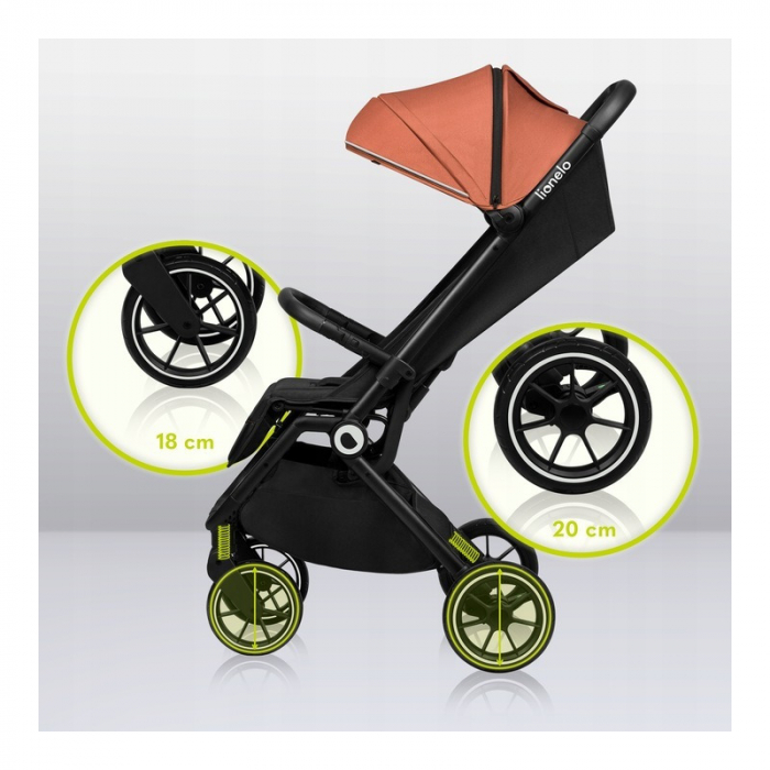 Lionelo - Carucior sport Cloe, De la nastere, Cu accesorii, Cadru din aluminiu, 0-22 kg, Usor, Pliabil cu o singura mana, Ideal pentru toate tipurile de suprafete, Maro [25]
