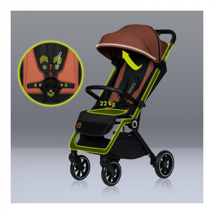 Lionelo - Carucior sport Cloe, De la nastere, Cu accesorii, Cadru din aluminiu, 0-22 kg, Usor, Pliabil cu o singura mana, Ideal pentru toate tipurile de suprafete, Maro [9]