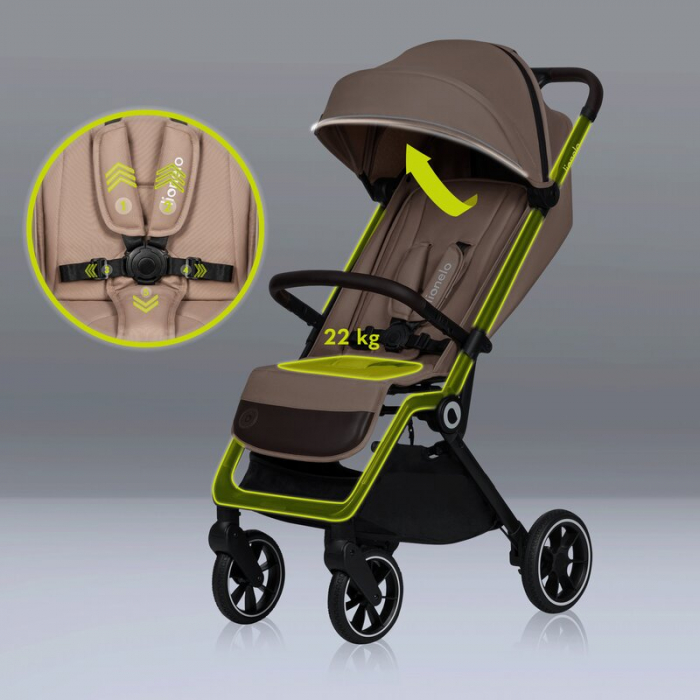 Lionelo - Carucior sport Cloe, De la nastere, Cu accesorii, Cadru din aluminiu, 0-22 kg, Usor, Pliabil cu o singura mana, Ideal pentru toate tipurile de suprafete, Bej [31]