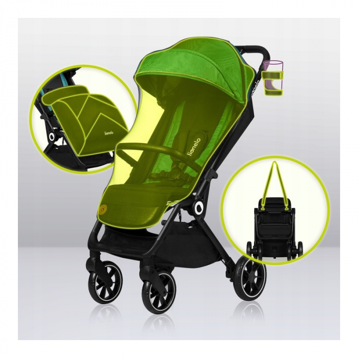 Lionelo - Carucior sport Cloe, De la nastere, Cu accesorii, Cadru din aluminiu, 0-22 kg, Usor, Pliabil cu o singura mana, Ideal pentru toate tipurile de suprafete, Verde smarald [9]