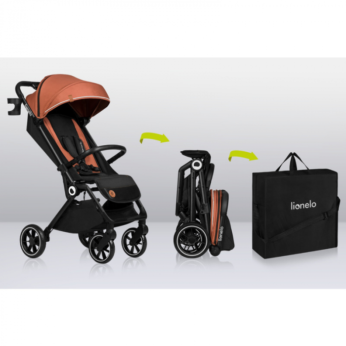 Lionelo - Carucior sport Cloe, De la nastere, Cu accesorii, Cadru din aluminiu, 0-22 kg, Usor, Pliabil cu o singura mana, Ideal pentru toate tipurile de suprafete, Maro [3]