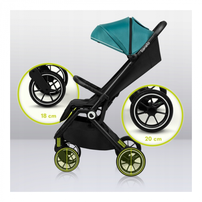 Lionelo - Carucior sport Cloe, De la nastere, Cu accesorii, Cadru din aluminiu, 0-22 kg, Usor, Pliabil cu o singura mana, Ideal pentru toate tipurile de suprafete, Verde smarald [26]