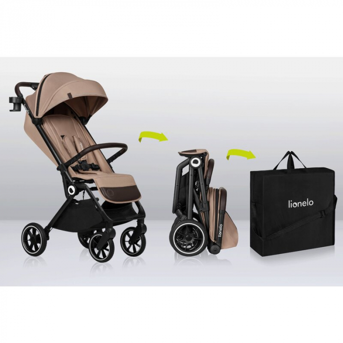 Lionelo - Carucior sport Cloe, De la nastere, Cu accesorii, Cadru din aluminiu, 0-22 kg, Usor, Pliabil cu o singura mana, Ideal pentru toate tipurile de suprafete, Bej [29]