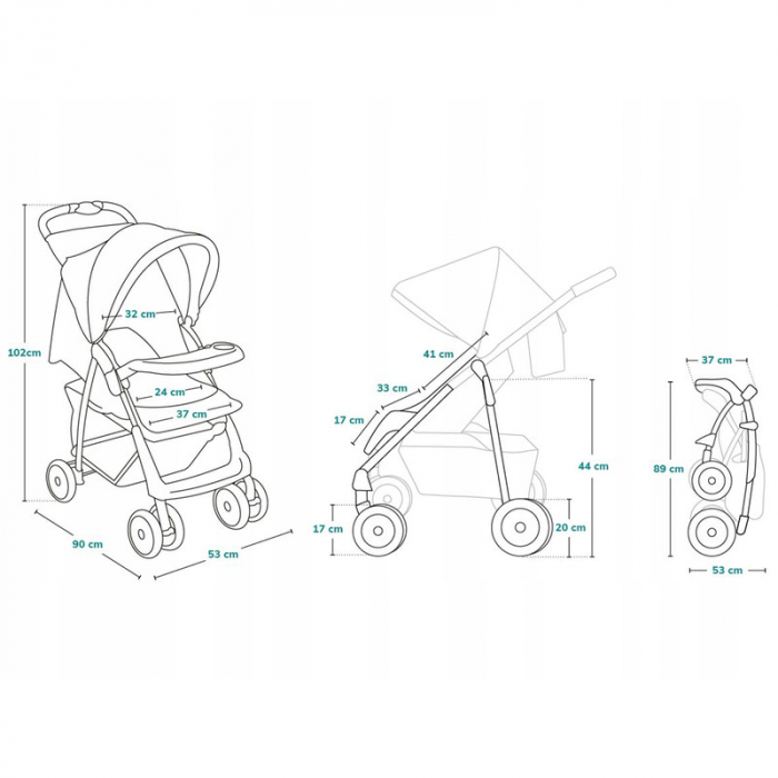 Lionelo - Carucior sport Emma Plus, Cu tavita, 2 Suporturi pentru pahar, Geanta accesorii, Conform cu standardul european de securitate EN1888-1, Forest Green [25]