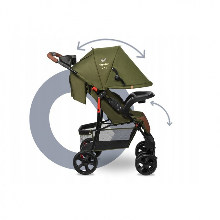 Lionelo - Carucior sport Emma Plus, Cu tavita, 2 Suporturi pentru pahar, Geanta accesorii, Conform cu standardul european de securitate EN1888-1, Forest Green [20]