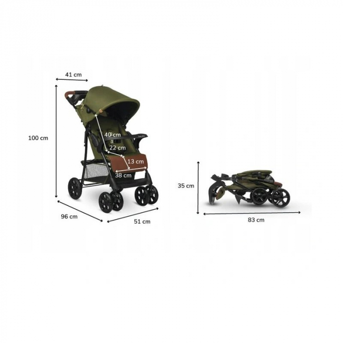 Lionelo - Carucior sport Emma Plus, Cu tavita, 2 Suporturi pentru pahar, Geanta accesorii, Conform cu standardul european de securitate EN1888-1, Forest Green [24]