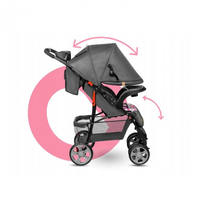 Lionelo - Carucior sport Emma Plus, Cu tavita, 2 Suporturi pentru pahar, Geanta accesorii, Conform cu standardul european de securitate EN1888-1, Pink Scandi [18]