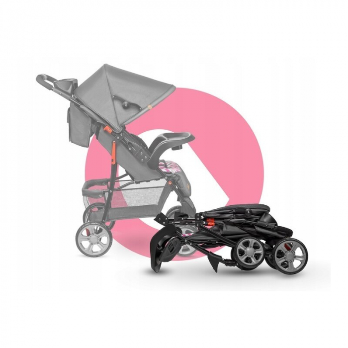 Lionelo - Carucior sport Emma Plus, Cu tavita, 2 Suporturi pentru pahar, Geanta accesorii, Conform cu standardul european de securitate EN1888-1, Pink Scandi [20]