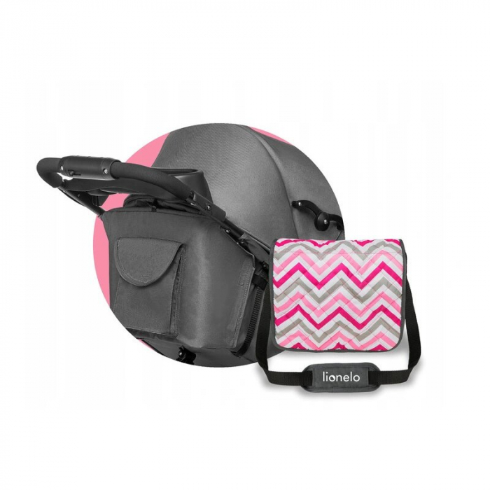 Lionelo - Carucior sport Emma Plus, Cu tavita, 2 Suporturi pentru pahar, Geanta accesorii, Conform cu standardul european de securitate EN1888-1, Pink Scandi [19]