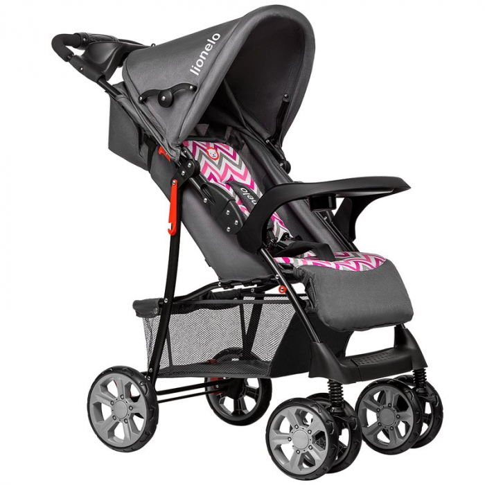 Lionelo - Carucior sport Emma Plus, Cu tavita, 2 Suporturi pentru pahar, Geanta accesorii, Conform cu standardul european de securitate EN1888-1, Pink Scandi [4]