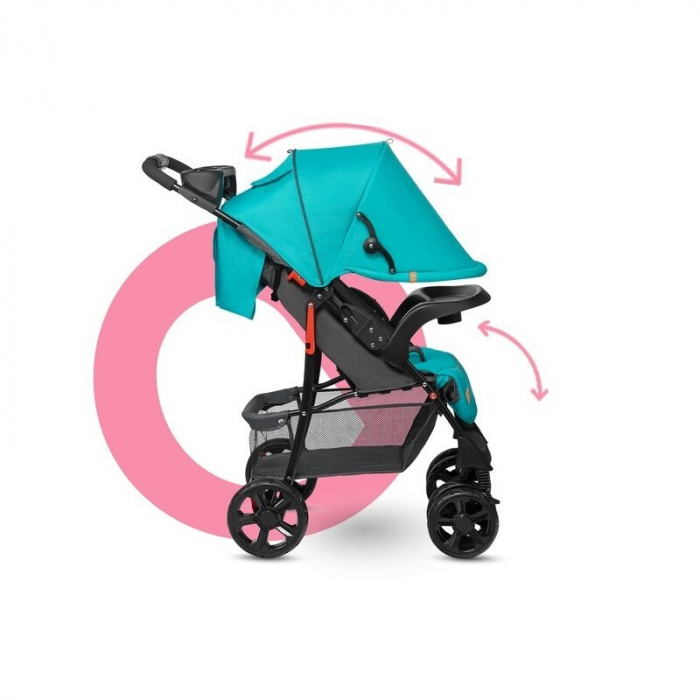 Lionelo - Carucior sport Emma Plus, Cu tavita, 2 Suporturi pentru pahar, Geanta accesorii, Conform cu standardul european de securitate EN1888-1, Vivid Turquoise [19]