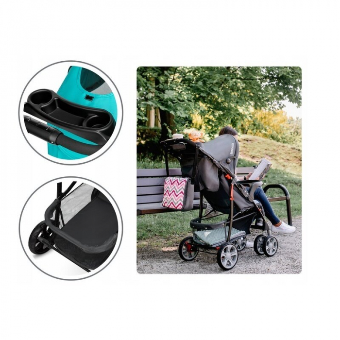 Lionelo - Carucior sport Emma Plus, Cu tavita, 2 Suporturi pentru pahar, Geanta accesorii, Conform cu standardul european de securitate EN1888-1, Vivid Turquoise [31]