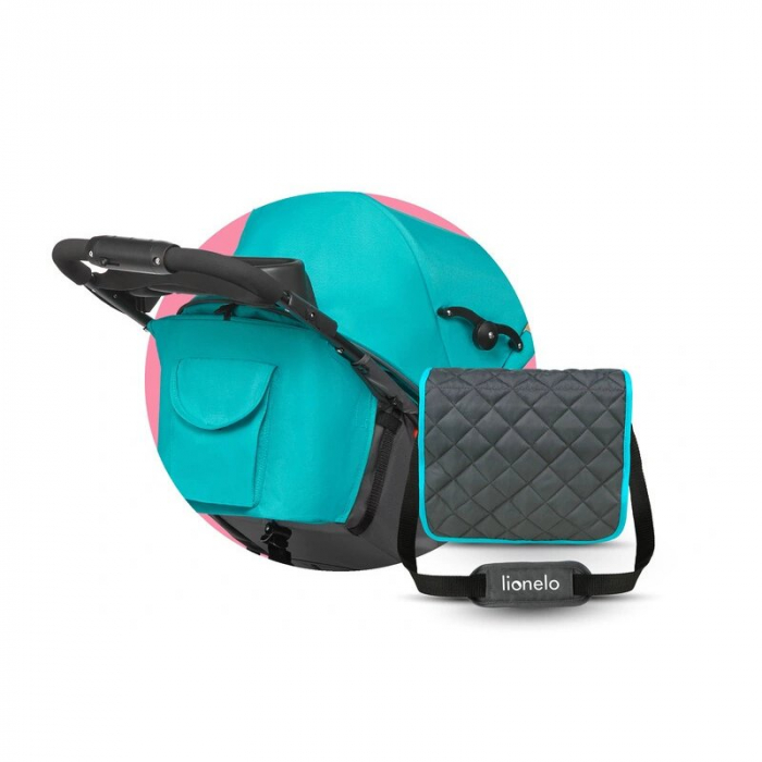 Lionelo - Carucior sport Emma Plus, Cu tavita, 2 Suporturi pentru pahar, Geanta accesorii, Conform cu standardul european de securitate EN1888-1, Vivid Turquoise [20]