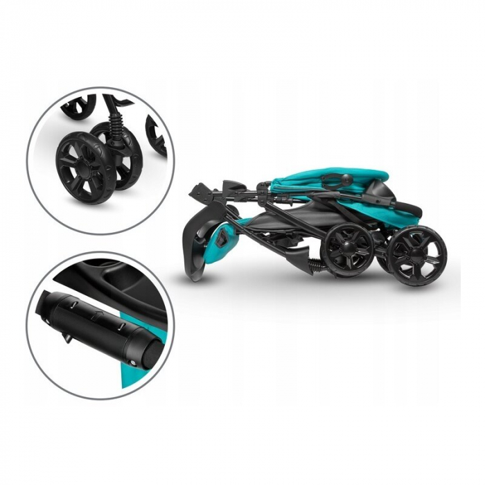 Lionelo - Carucior sport Emma Plus, Cu tavita, 2 Suporturi pentru pahar, Geanta accesorii, Conform cu standardul european de securitate EN1888-1, Vivid Turquoise [24]