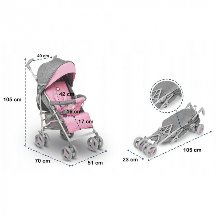 Lionelo - Carucior sport Irma, Cu husa de picioare, Cu plasa de tantari, Conform cu standardul european de securitate EN1888-1, Roz [30]