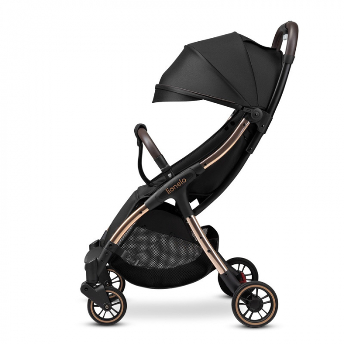 Lionelo - Carucior sport Julie One, De la nastere, Greutate redusa, Cu accesorii, Cadru din aluminiu, 0-22 kg, Conform cu standardele europene de securitate EN1888-1 si EN1888-2, Negru/Auriu [7]